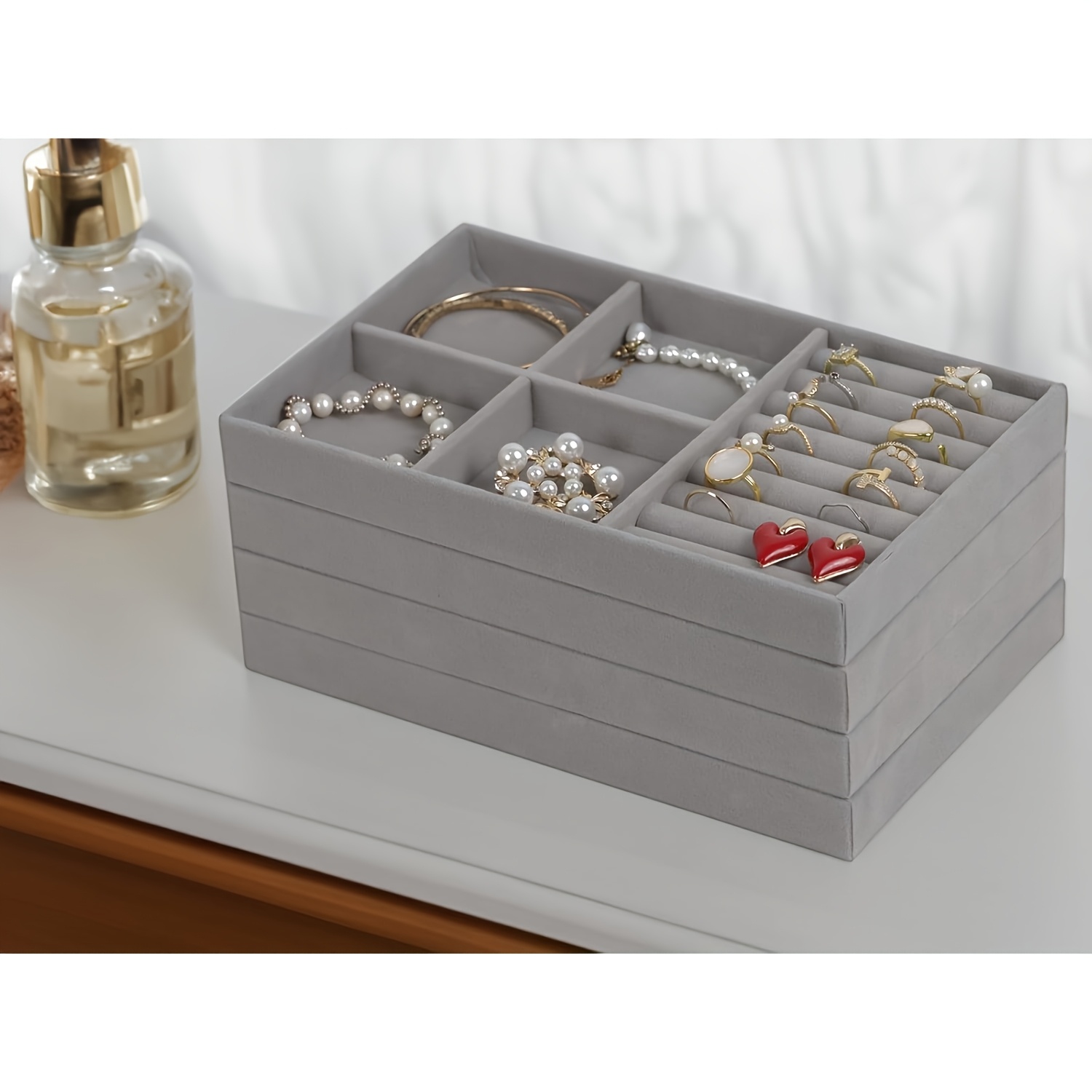 Stackable Velvet Jewelry Drawer Tray, Elegant Storage